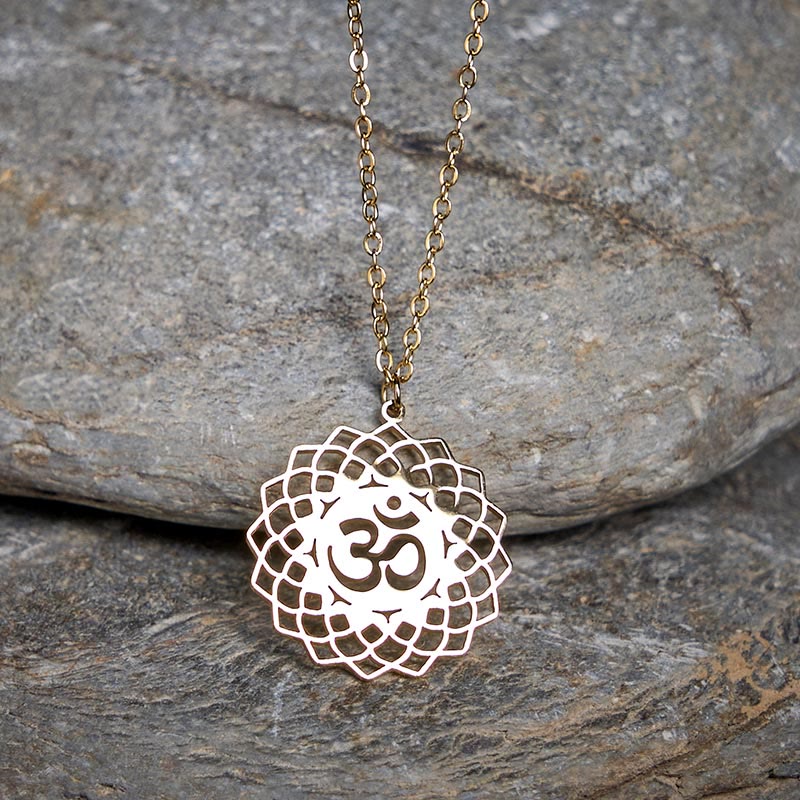 Hollow Lotus Design Om Symbol Stainless Steel Connection Necklace Pendant