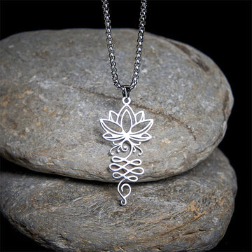 Lotus Vines Design Chakra Symbol Stainless Steel Enlightenment Necklace Pendant