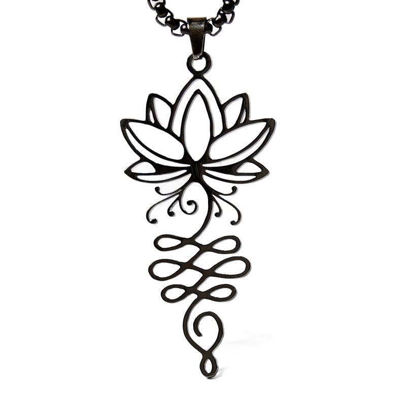 Lotus Vines Design Chakra Symbol Stainless Steel Enlightenment Necklace Pendant