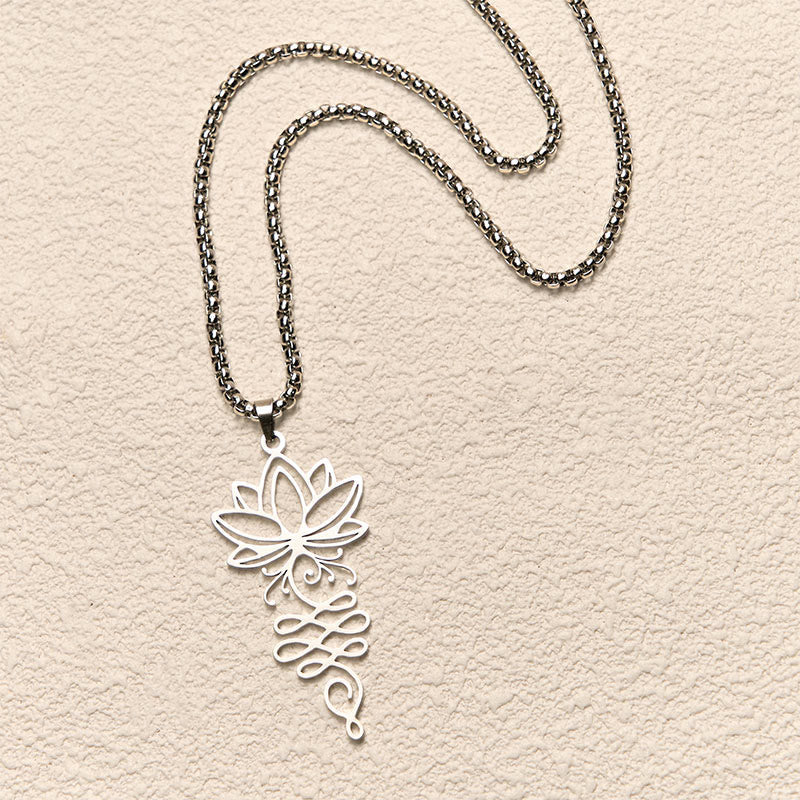 Lotus Vines Design Chakra Symbol Stainless Steel Enlightenment Necklace Pendant
