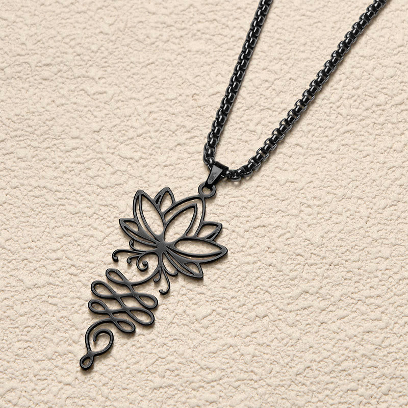 Lotus Vines Design Chakra Symbol Stainless Steel Enlightenment Necklace Pendant