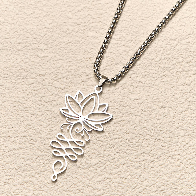 Lotus Vines Design Chakra Symbol Stainless Steel Enlightenment Necklace Pendant