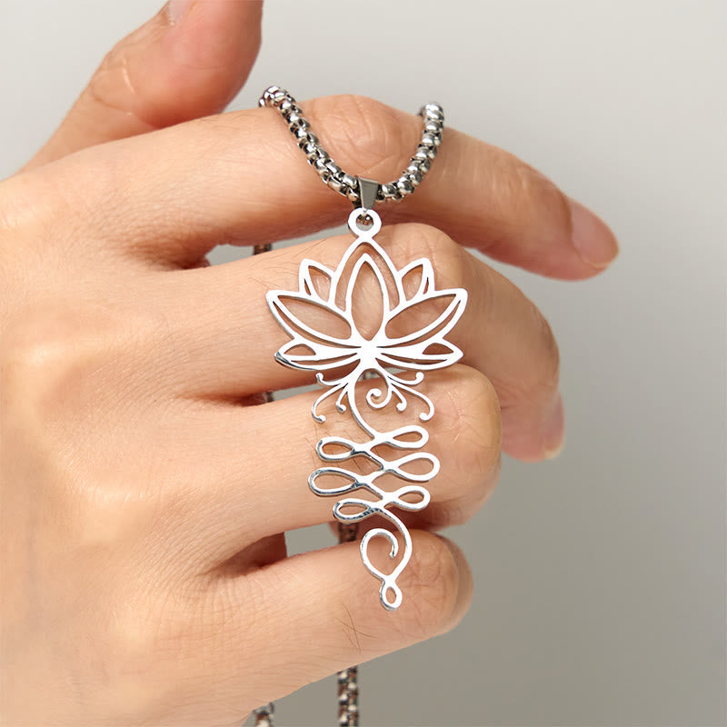 Lotus Vines Design Chakra Symbol Stainless Steel Enlightenment Necklace Pendant