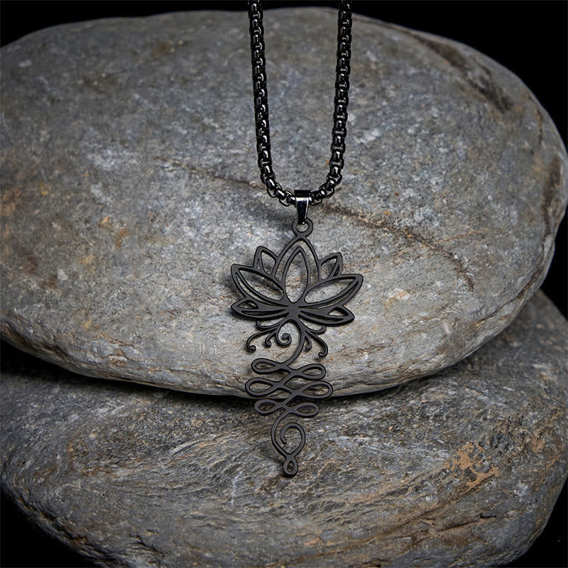 Lotus Vines Design Chakra Symbol Stainless Steel Enlightenment Necklace Pendant
