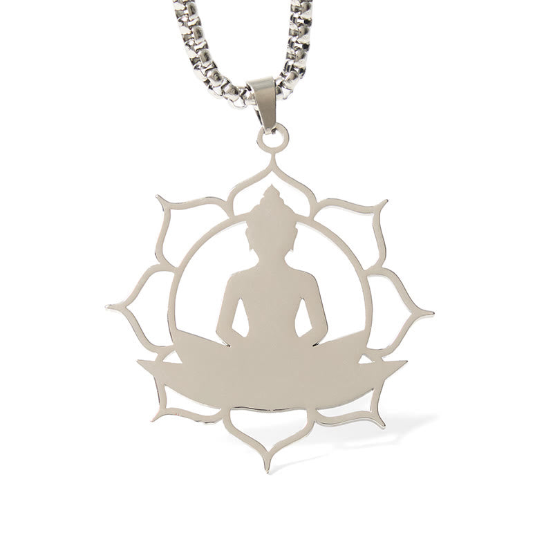 Vintage Lotus Sitting Buddha Design Stainless Steel Enlightenment Necklace Pendant