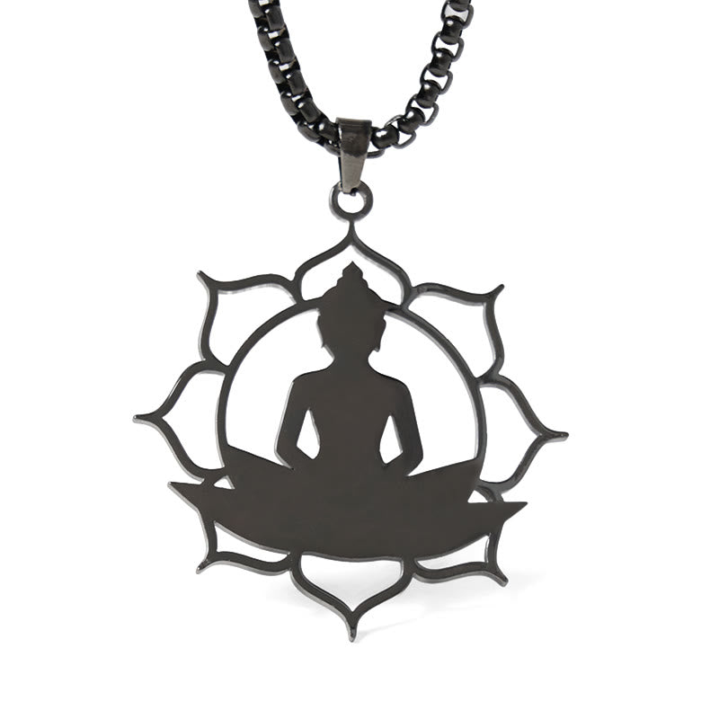 Vintage Lotus Sitting Buddha Design Stainless Steel Enlightenment Necklace Pendant