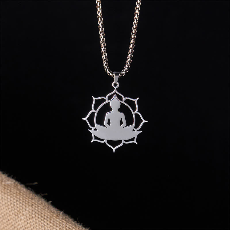Vintage Lotus Sitting Buddha Design Stainless Steel Enlightenment Necklace Pendant