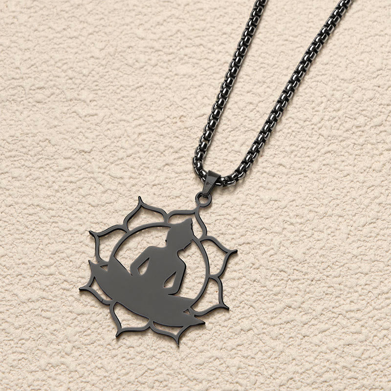 Vintage Lotus Sitting Buddha Design Stainless Steel Enlightenment Necklace Pendant