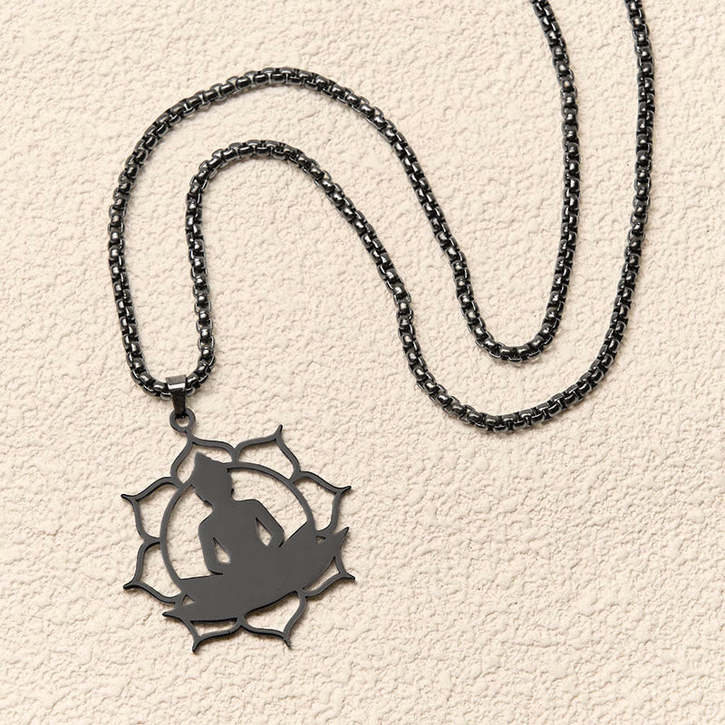 Vintage Lotus Sitting Buddha Design Stainless Steel Enlightenment Necklace Pendant