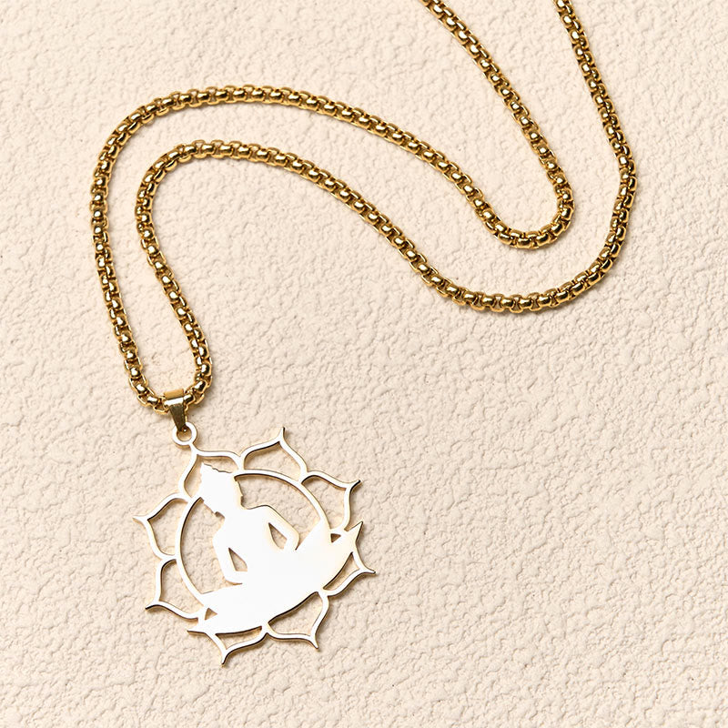 Vintage Lotus Sitting Buddha Design Stainless Steel Enlightenment Necklace Pendant