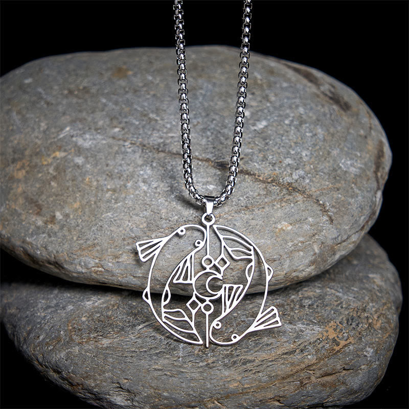 Vintage Koi Fish Hollow Design Stainless Steel Luck Necklace Pendant