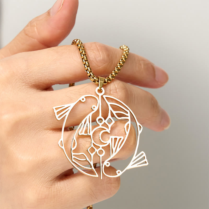 Vintage Koi Fish Hollow Design Stainless Steel Luck Necklace Pendant