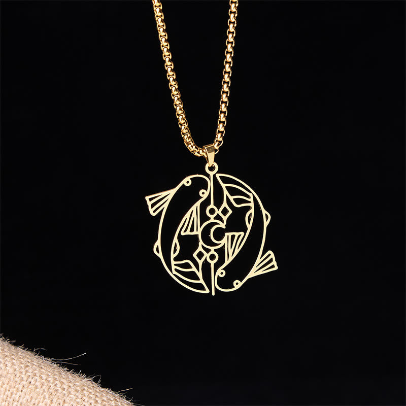 Vintage Koi Fish Hollow Design Stainless Steel Luck Necklace Pendant