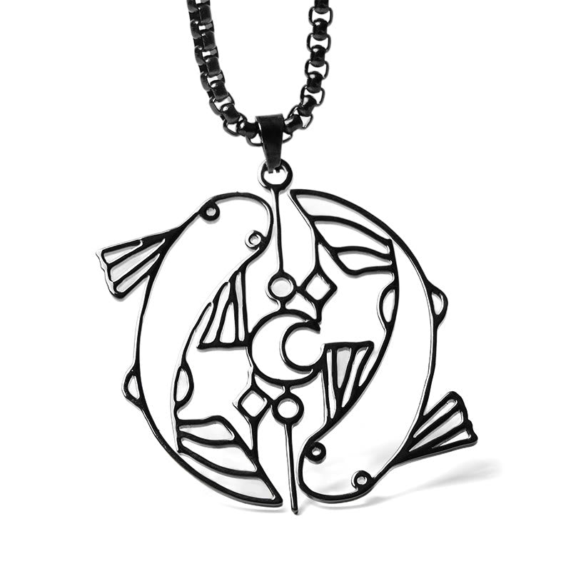 Vintage Koi Fish Hollow Design Stainless Steel Luck Necklace Pendant