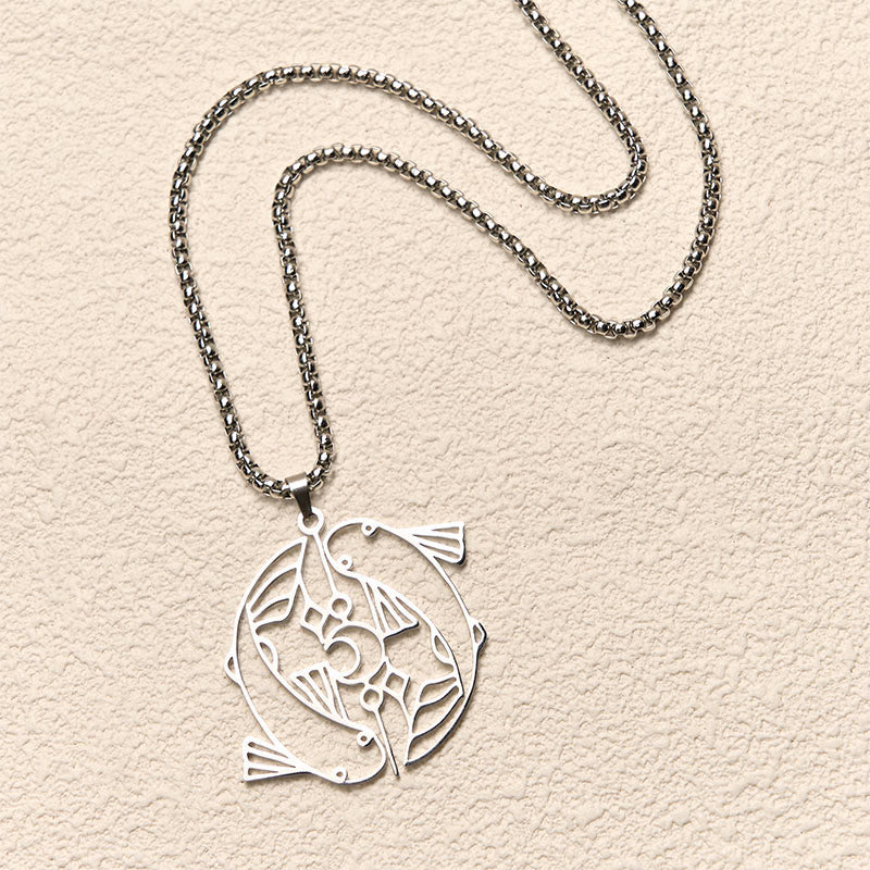 Vintage Koi Fish Hollow Design Stainless Steel Luck Necklace Pendant