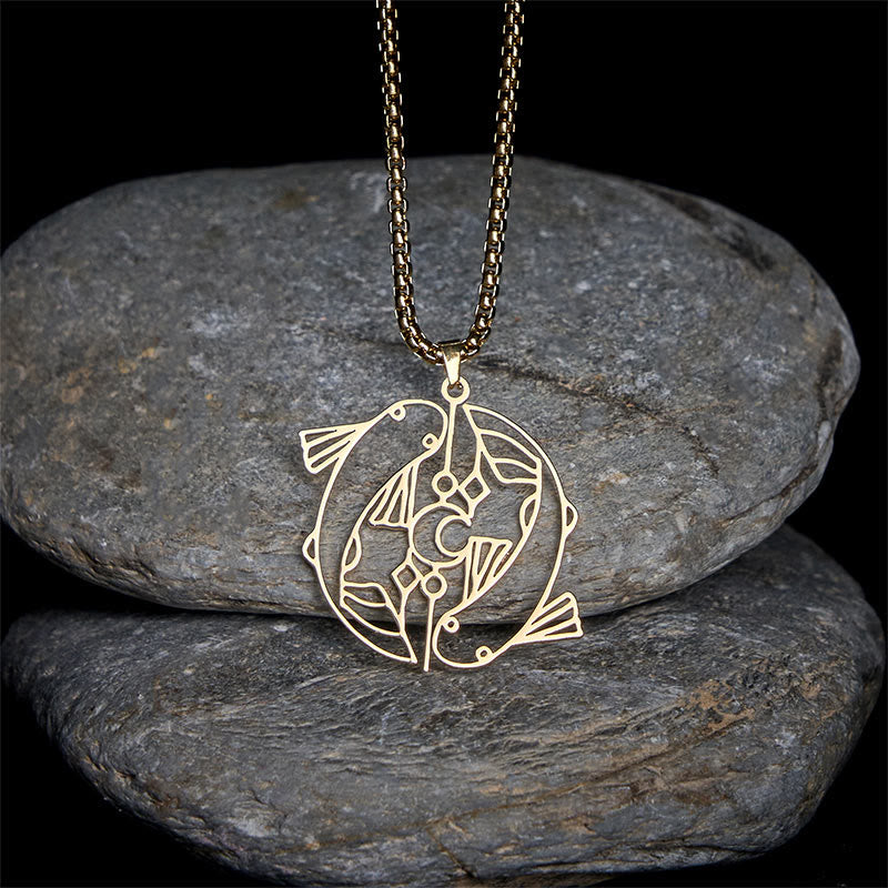 Vintage Koi Fish Hollow Design Stainless Steel Luck Necklace Pendant