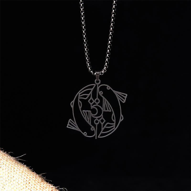 Vintage Koi Fish Hollow Design Stainless Steel Luck Necklace Pendant