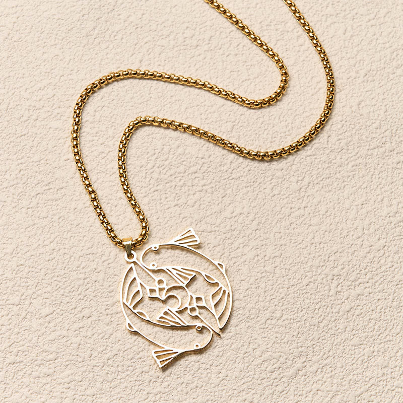 Vintage Koi Fish Hollow Design Stainless Steel Luck Necklace Pendant