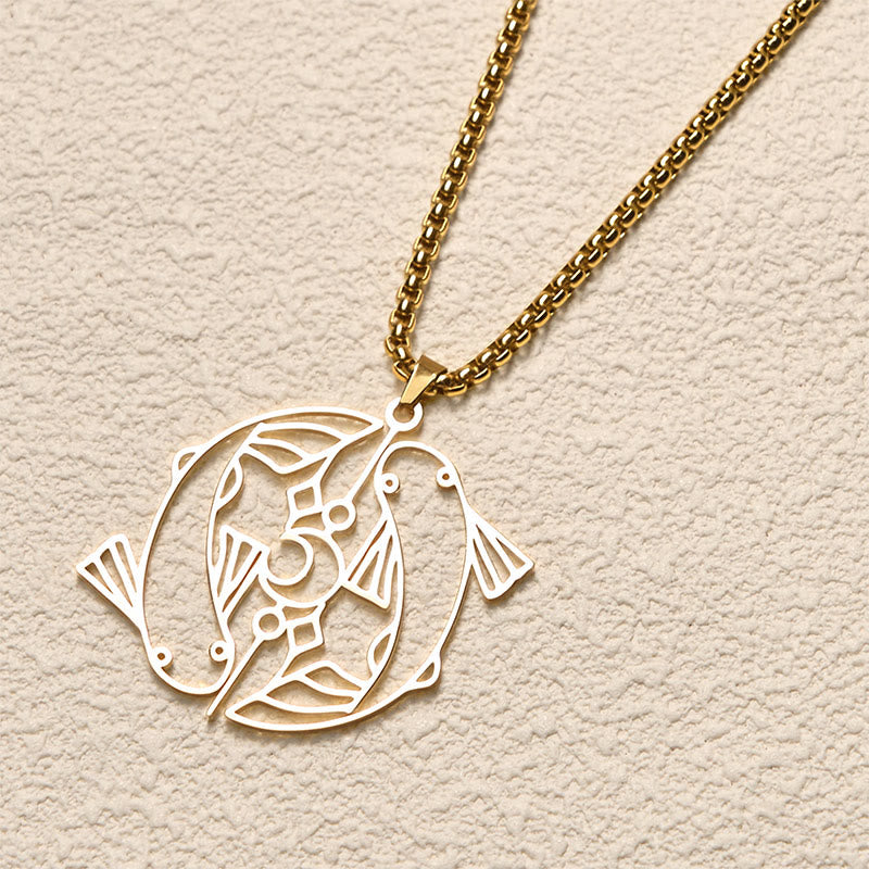 Vintage Koi Fish Hollow Design Stainless Steel Luck Necklace Pendant