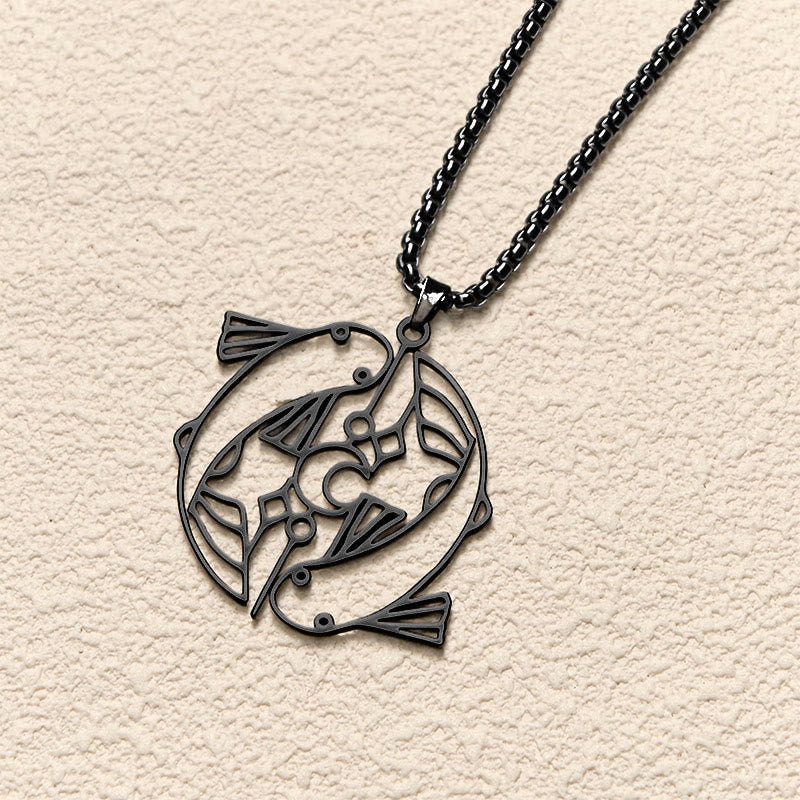 Vintage Koi Fish Hollow Design Stainless Steel Luck Necklace Pendant