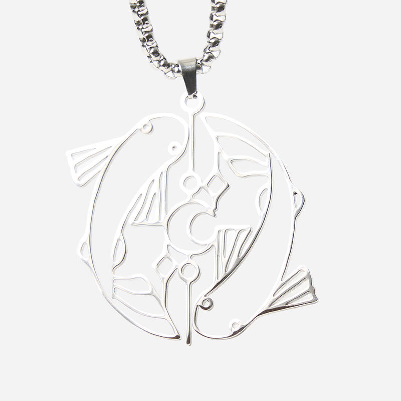 Vintage Koi Fish Hollow Design Stainless Steel Luck Necklace Pendant