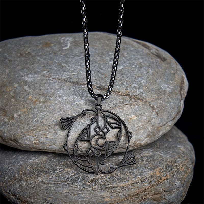 Vintage Koi Fish Hollow Design Stainless Steel Luck Necklace Pendant