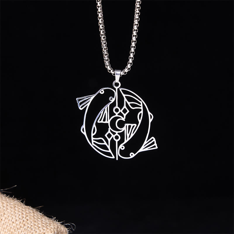 Vintage Koi Fish Hollow Design Stainless Steel Luck Necklace Pendant