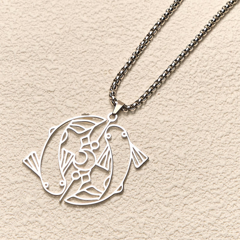 Vintage Koi Fish Hollow Design Stainless Steel Luck Necklace Pendant