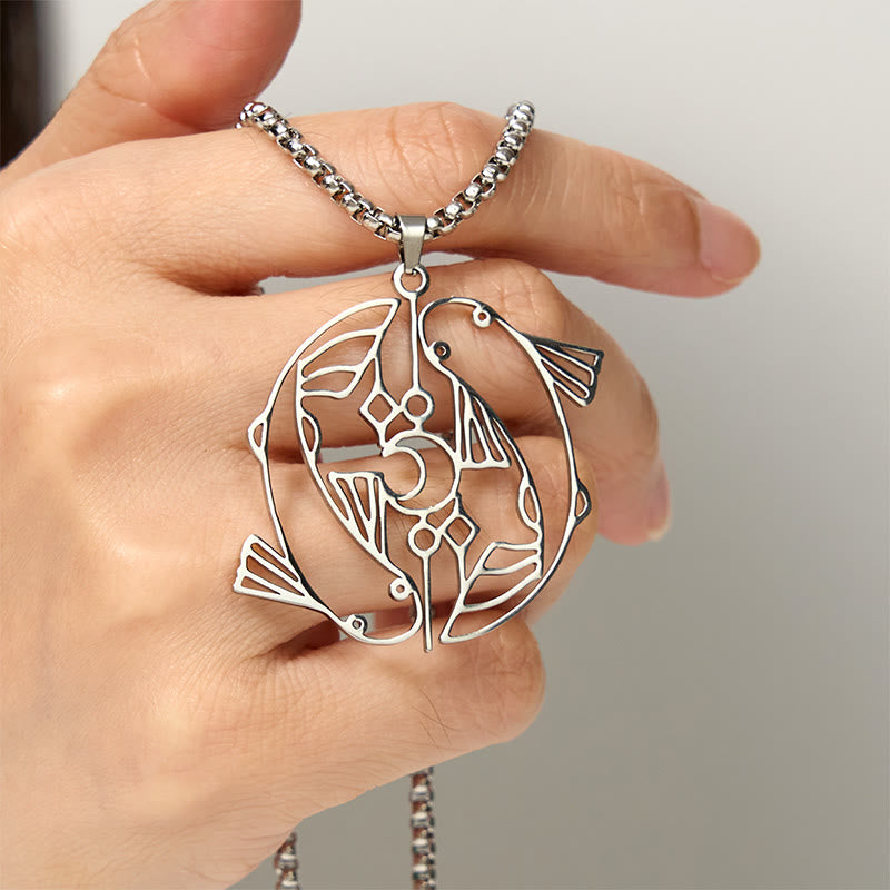 Vintage Koi Fish Hollow Design Stainless Steel Luck Necklace Pendant