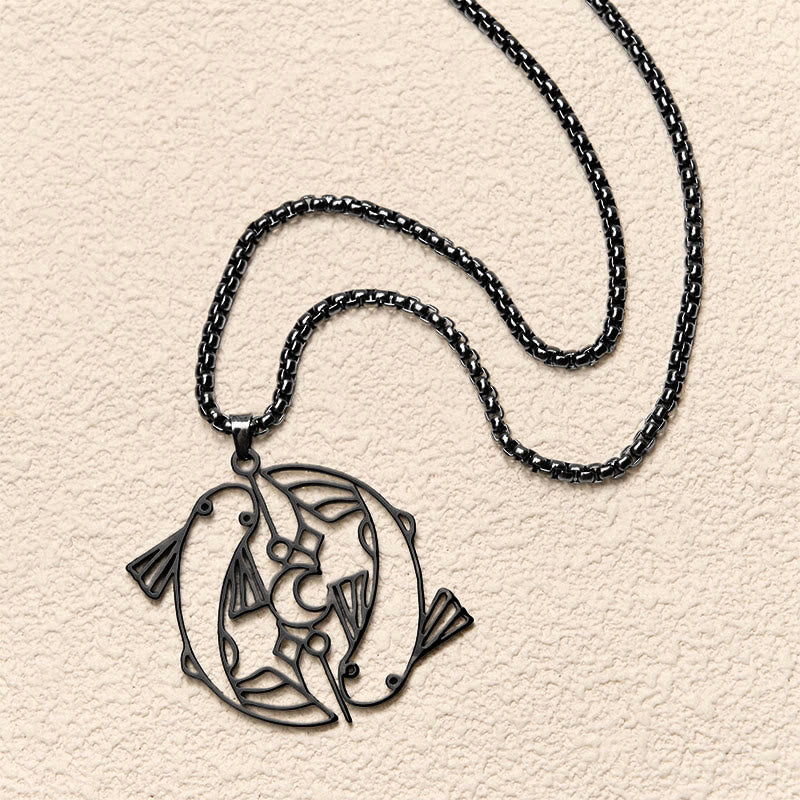 Vintage Koi Fish Hollow Design Stainless Steel Luck Necklace Pendant