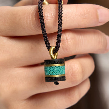 Ebony Wood Turquoise Cylinder Peace Necklace Pendant