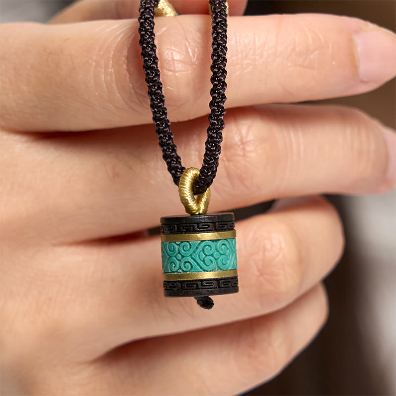 Ebony Wood Turquoise Cylinder Peace Necklace Pendant