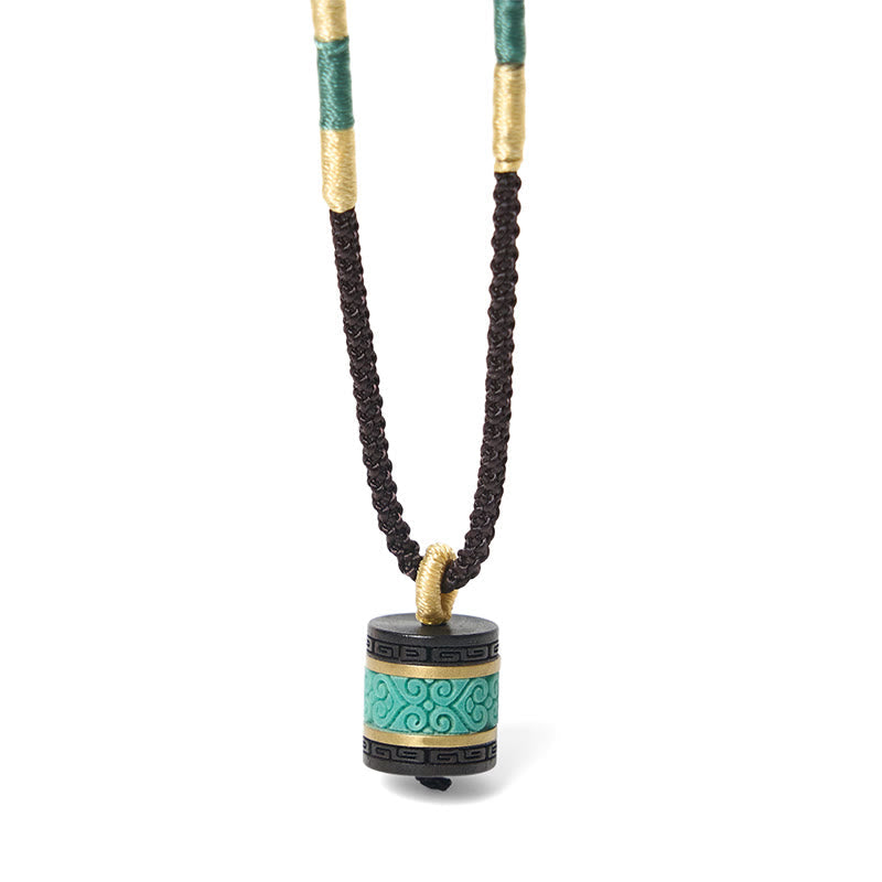 Ebony Wood Turquoise Cylinder Peace Necklace Pendant