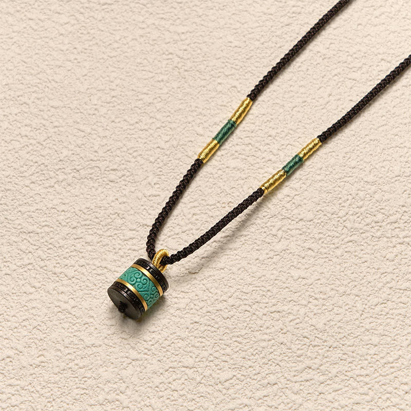 Ebony Wood Turquoise Cylinder Peace Necklace Pendant