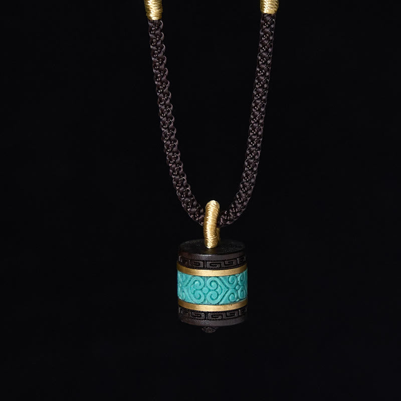 Ebony Wood Turquoise Cylinder Peace Necklace Pendant
