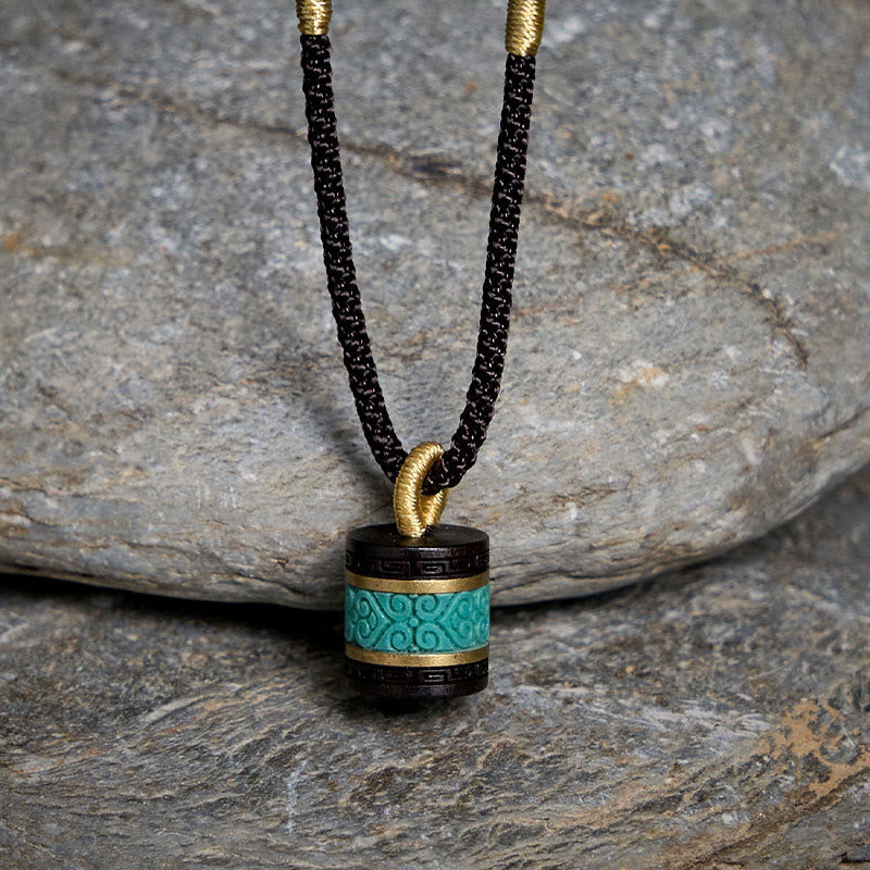 Ebony Wood Turquoise Cylinder Peace Necklace Pendant