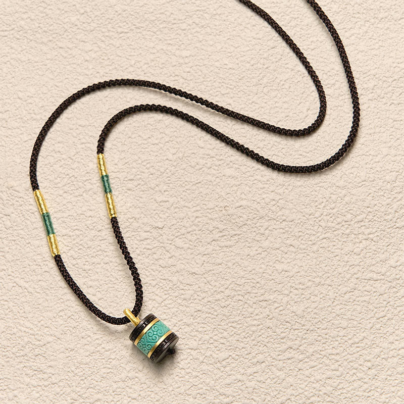 Ebony Wood Turquoise Cylinder Peace Necklace Pendant
