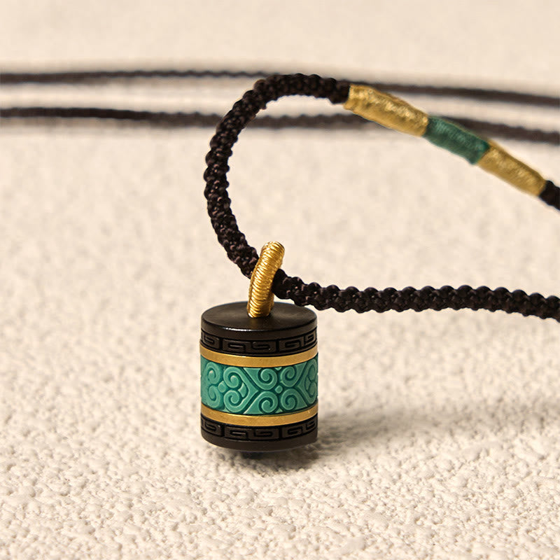 Ebony Wood Turquoise Cylinder Peace Necklace Pendant