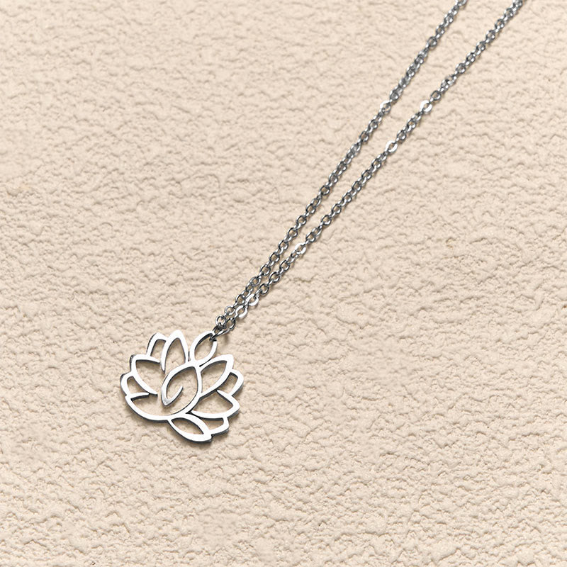 Hollow Lotus Design Stainless Steel Enlightenment Necklace Pendant