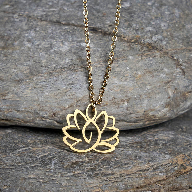 Hollow Lotus Design Stainless Steel Enlightenment Necklace Pendant