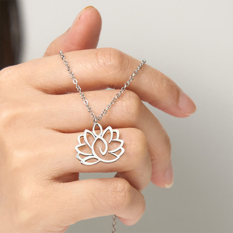 Hollow Lotus Design Stainless Steel Enlightenment Necklace Pendant