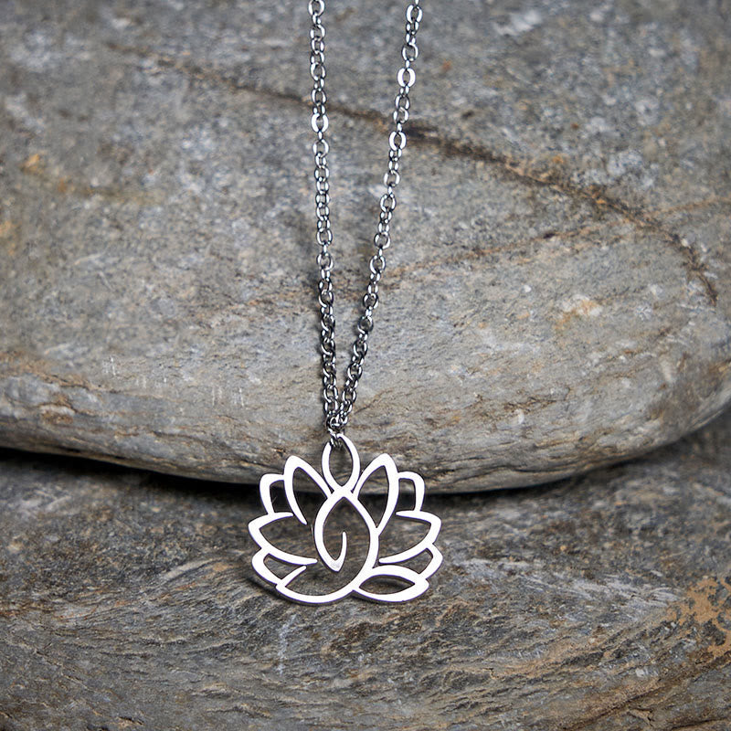 Hollow Lotus Design Stainless Steel Enlightenment Necklace Pendant
