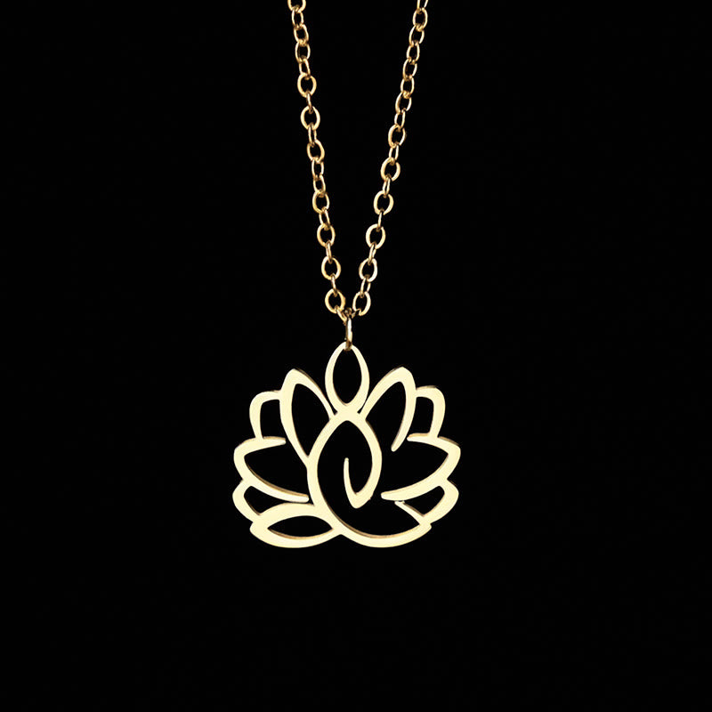 Hollow Lotus Design Stainless Steel Enlightenment Necklace Pendant