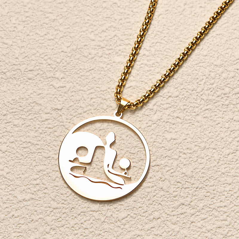 Yin Yang Buddha Figure Hollow Design Stainless Steel Balance Necklace Pendant