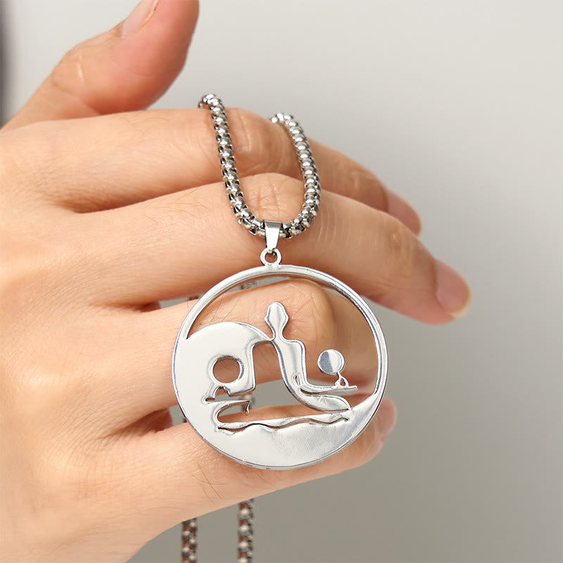 Yin Yang Buddha Figure Hollow Design Stainless Steel Balance Necklace Pendant