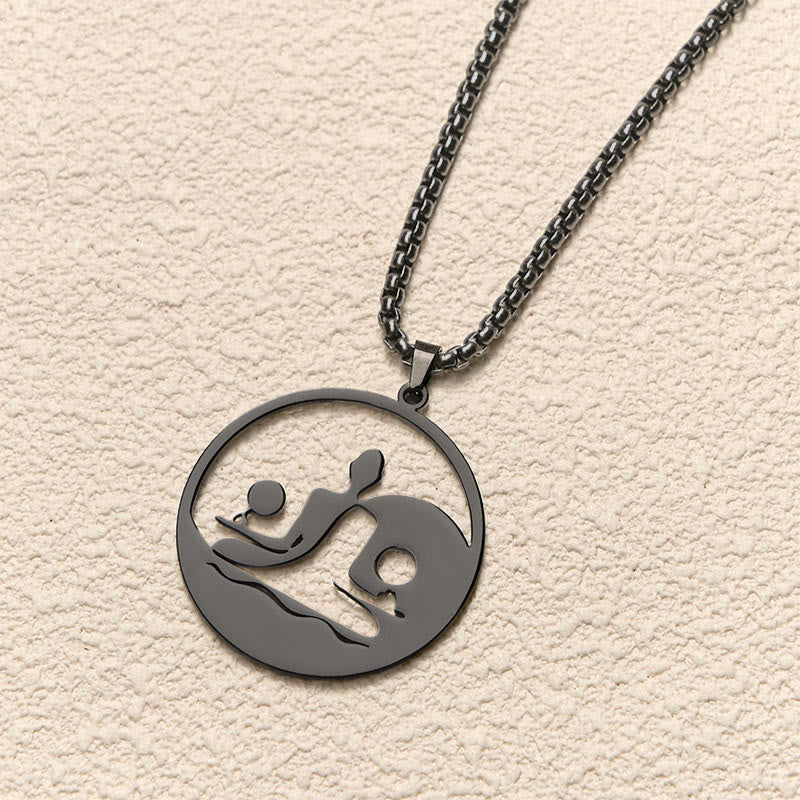 Yin Yang Buddha Figure Hollow Design Stainless Steel Balance Necklace Pendant