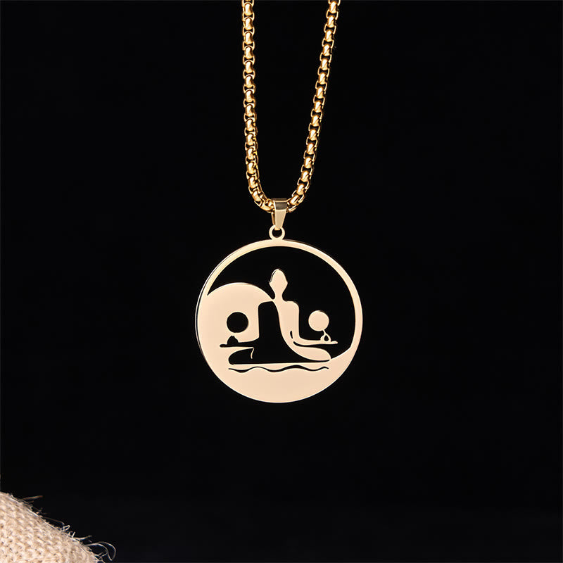 Yin Yang Buddha Figure Hollow Design Stainless Steel Balance Necklace Pendant