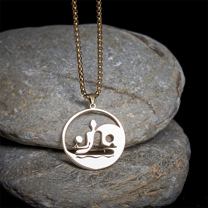 Yin Yang Buddha Figure Hollow Design Stainless Steel Balance Necklace Pendant