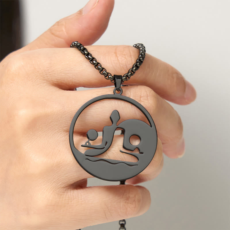 Yin Yang Buddha Figure Hollow Design Stainless Steel Balance Necklace Pendant