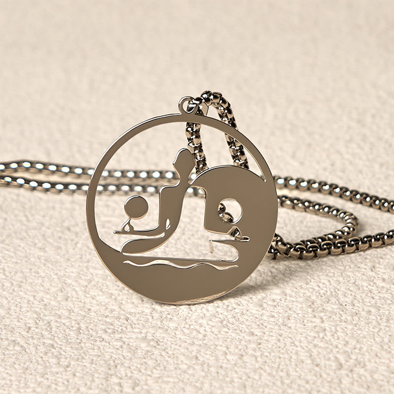 Yin Yang Buddha Figure Hollow Design Stainless Steel Balance Necklace Pendant